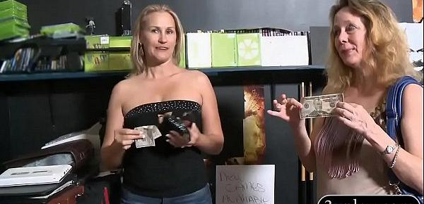  Two sexy milfs flashed big tits for cash